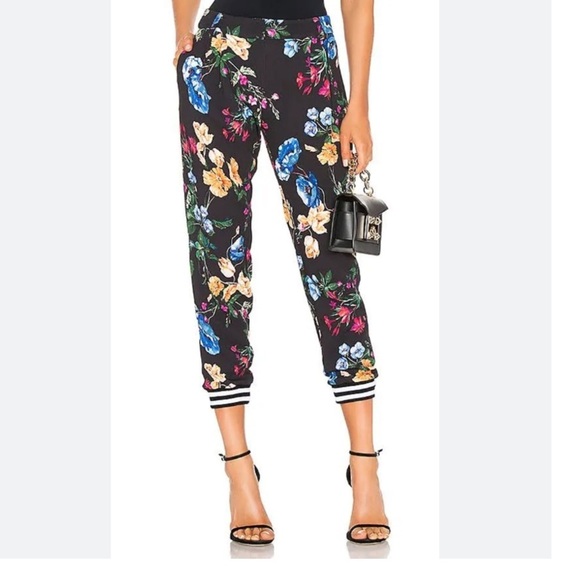 🆕 PARKER Black Multi Sotero Floral Print Striped-hem Joggers Pants 00 - Picture 5 of 8